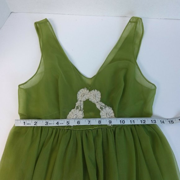 Incredible Vtg 2 Pc 100% Nylon Tricot Peignoir Nightgown & Robe Set Green Lace - Picture 10 of 12